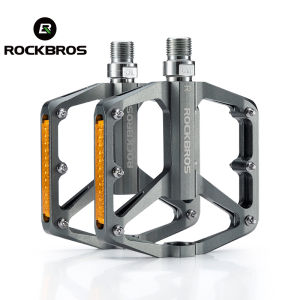 ROCKBROS Cycling Pedal Reflective Strip Aluminium Alloy Flat Pedal Widen Anti-slip Bicycle MTB Road Bike Pedal