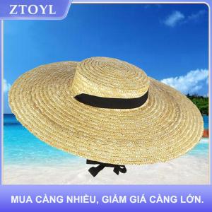 【ZTOYL】 Rộng vành mũ rơm cho phụ nữ dài Ribbon phụ nữ bãi biển hat mùa hè Sun Visor cap