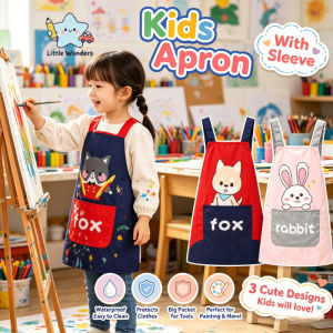 3 Pack Waterproof Cartoon Kids Aprons with Long Sleeves Anti-dirty Children Apron for Art Painting