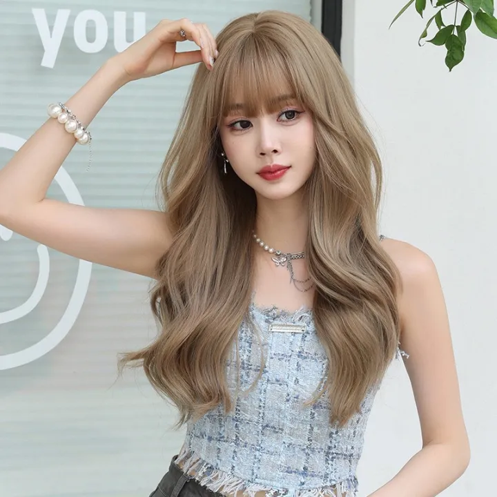 Tóc Giả Nguyên Đầu Xoăn Lọn To Mái Bằng Dài 59cm Màu VÀNG Khói, Sợi Tơ ...