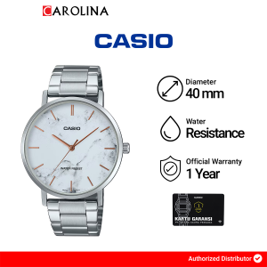 Jam Tangan Pria Casio MTP-VT01DM-7A White Dial Silver Stainless Steel Band