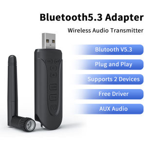 DISOUR Bluetooth 5.3 Audio Transmitter QCC3056 CSR Multi-point Wireless Adapter Dongle Qualcomm aptX LL HD Adaptive 40ms Low Latency Support Mic For T V PC Laptop Switch