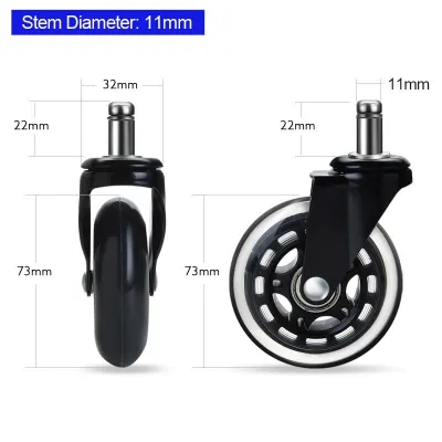 SG stock 5PCS 3 Inch Universal Mute Wheel Office Chair Caster Wheels Replacement 60KG Swivel Rubber Soft Safe Rollers