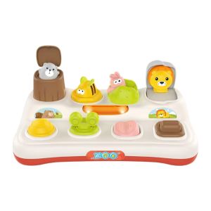 VERIDIAI Animals Theme Baby Pop Up Montesorri Toys Plastic with Buttons Peekaboo Switch Box Button Sensory Educational Toy Hide and Seek Interactive Animal Toy Box Fine Motor Skill Training