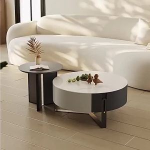 Light Luxury High-end Large Small Slate Round Low Coffee Table Combination with Storage Simple Side Table Living Room Small Apartment Household Italian Style