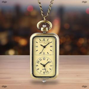 [COD] dfgje Exquisite Watch Bronze Keychain Pocket Watch Square Retro Double Time Movement Quartz Watch Without Cover Antique Style Pendant