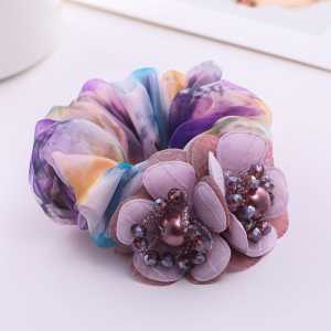 New Ikat Rambut Scrunchie Wanita Elegan Motif Bunga Color High Quality Import