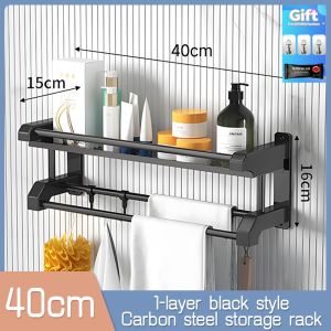 QLYX 3 Layers Stainless Steel Bathroom Shelf Bathroom Organizer Towel Rack Organizer Shelf Rack  Wall Mounted With Hooks