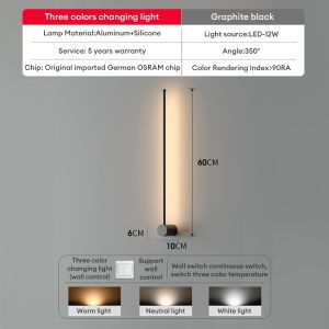 LED wall lamp modern black line sconce rotated 360° simple living room TV sofa background bedroom  decorative Lighting