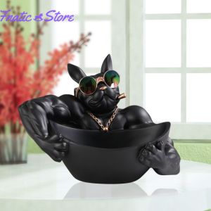 Resin Bulldog Figurine Key Holder with Storage Box for Home Decor Study Coffee Shop