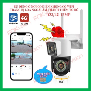 Camera dùng SIM Yoosee 12Mpx quay 360 độ phát hiện người dùng cho ngoài trời...Hàng Chính Hãng