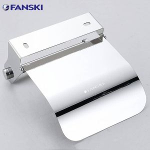FK-12539 Fanski Toilet Tissue Paper Roll Holder with Lid Cover Stainless Steel Bathroom Silver Toilet Paper Roll Holder