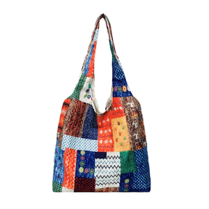 Large Capacity Canvas Toted Bag Reusable Grocery Cloth Bag Ethnic Shoulder Bag with Inner Pockets for Travel Shopping