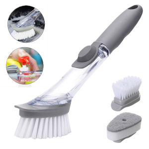 2 In 1 Long Handle Cleaning Brush with Removable Brush Sponge Dispenser Dishwashing Brush Kitchen Cleaning Tools