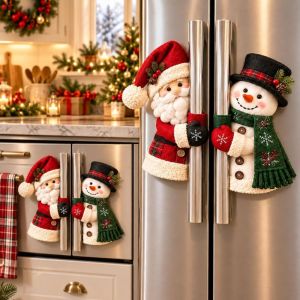 NEXTYOO Người tuyết Ôm tay ông già Noel Giáng sinh Vải nhung Thiết kế xỏ chân Găng tay giữ lạnh tủ lạnh dịp Giáng sinh Lễ hội Vỏ bọc tay nắm cửa Giáng sinh Trang trí nhà bếp