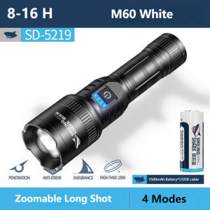 SmilingShark SD5219 Powerful Torchlight M60 6000 lumens Led Flashlight Ultra Bright 4 Modes USB Rechargeable Zoomable Outdoor Waterproof Camping Hiking Lighting