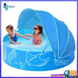 [ VKTECH ] Foldable Kiddie Pool with Sun Canopy for Safe Water Play in Backyard and Indoor Spaces