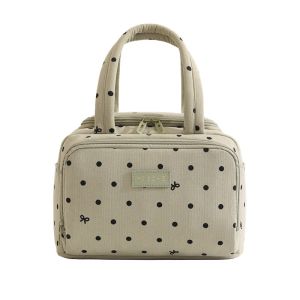 Corduroy Reusable Insulated Bento Bag Multi‑Pocket Cooler Bag Large Capacity Portable Lunch Tote Bag For Office Ladies School Daily Use