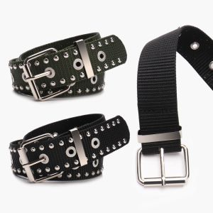 INNEED Mắt khuyết loại nguyên khối Thắt lưng vải bố Khoét rỗng Khóa loại có thể điều chỉnh Thắt lưng có lỗ xỏ dây Gothic Khóa gài Thắt lưng phong cách Punk Dành cho Nam Giới và Nữ Giới