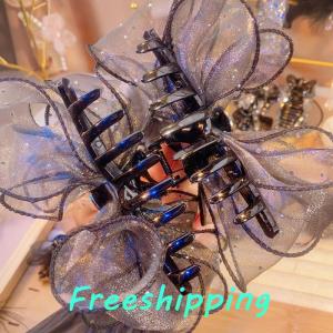 baoxue Hàn Quốc Phong Cách Lưới Bow Rhinestone Tóc Claw Cổ Điển Thanh Lịch Kẹp Tóc Kẹp Kẹp Cá Mập Clip Cho Phụ Nữ Thời Trang Phụ Kiện Tóc