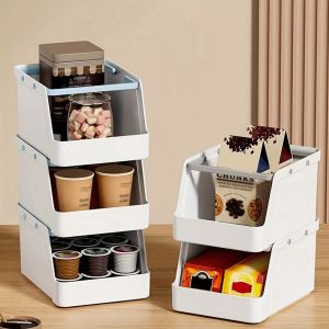 ZIZHIQ Narrow Japanese Storage Basket Frame Plastic Stackable Kitchen Storage Rack Multifunctional with Handle Snack Storage Container Home