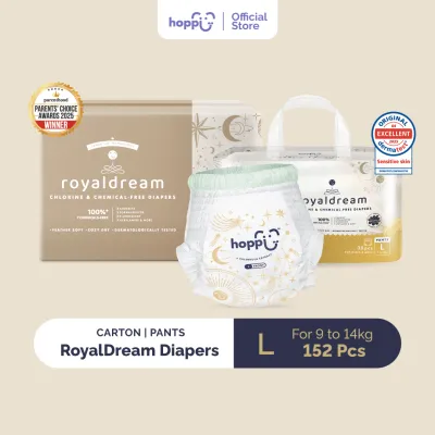 [CARTON] Hoppi RoyalDream Baby Diaper Pants M42/L38/XL32/XXL28 (4 Pack) 100% 7 Chemicals-Free*