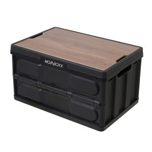 Vision 52L Large Capacity Foldable Organizer Storage Box Multifunctional Outdoor Camping Side Table With Wooden Cover Storage Box Car Trunk Folding Box Fruit Toys Clothing Household Sundries Storage Cabinet