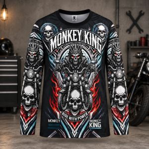 Mens Plus Size Skull Motorcycle Graphic Long Sleeve Crew Neck Rider Jersey LA027