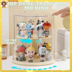 Tủ Kính Mica Đựng Mô Hình Popmart Kệ Hộp Đựng Nước Hoa Mỹ Phẩm Hình Tròn Có Thể Xoay 360 Chống Bụi Chông Nước