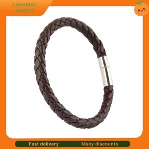 ❣️❣️❣️ Women Men Black Leather Charm Wristband Stainless Steel Magnetic Clasp Bracelet