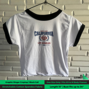 Vibrant Ringer Crop Top – Front Print | Contrast Lining | Cotton Spandex | Free Size (XS-M) | Trendy & Stretchable