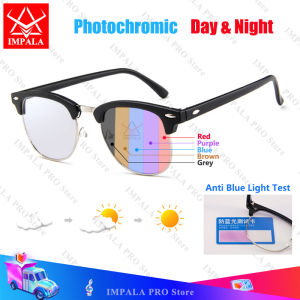 IMPALA FL1853W Fashion Photochromic Sunglasses for Men and Women Auto Change Color Glasses Anti Blue UV400 Lens Eyewear Use indoor and outdoor