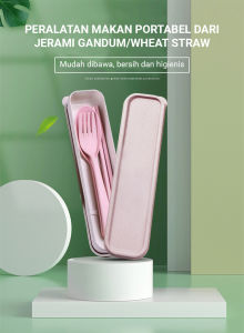 Plus One - 4 in1 Wheat straw tableware Travel Cutlery Set Alat Makan Sendok Garpu Sumpit - 1201