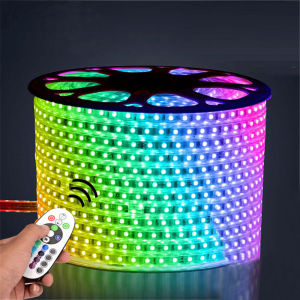 Seville LED Strip Light Waterproof 220V RGB Remote control SMD 5050 Tape  flexible lights Outdoor room decoration Lamp For Home Stair Hallways Kitchen living room outdoor garage With EU plug