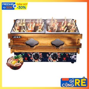 Nồi oden 18 ngăn nhúng lẩu xiên que dùng điện ốp gỗ