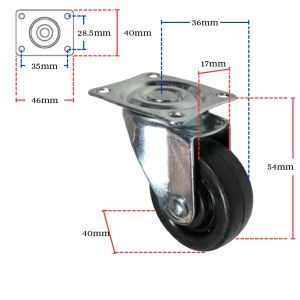 Roda Castor Putar Asas Getah Dengan Plat Atas & Galas Swivel Caster Wheel Rubber Base With Top Plate & Bearing