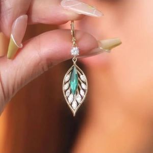 XINSU38 Bohemian Hoop Earrings Elegant Green Leaf Ear Buckle Stylish Sparkling Ear Jewelry Party