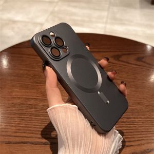 Matte Metal Wireless Charge with Lens Protector Phone Case for IPhone 16 15 14 13 12 11 Pro Max 16 Plus Ultra-thin Anti-fingerprint with Dust Mesh Phone Case