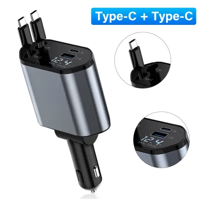 Retractable Car 210W 4 In 1 Charger New Scalable Cable Fast Charge Mobile Phone Adapter With Colored Lights