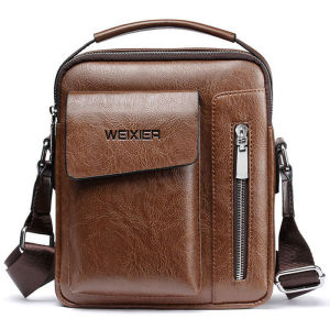 WEIXIER กระเป๋าสะพายหนังผู้ชายกระเป๋าสะพายข้างแฟชั่น + กระเป๋าสตางค์(ชุดสามชิ้น) กระเป๋าสะพายข้าง