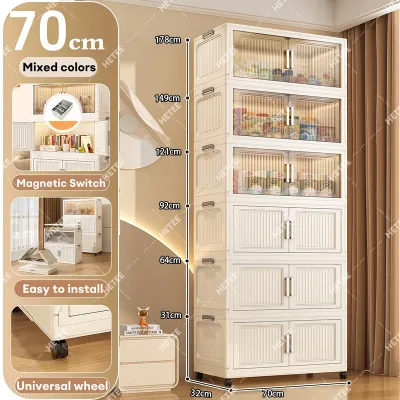 HETEE Foldable Storage Cabinet with Wheels Plastic Wardrobe Organizer for Clothes Toys Space Saving