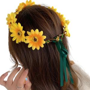 Summer Vacation Floral Headband Spring Beach Sunflower Wreath Hairband Musical Festival Crown Women Hair Ornament