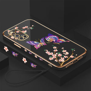 Ốp điện thoại cho Vivo Y27 5g y36 5g Y20 2021 V19 Ốp điện thoại dây đeo miễn phí + Vỏ bướm hoạt hình đầy màu sắc mạ Mạ sang trọng lưng mềm