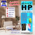 Custom Banner Spanduk MMT Warna Biru untuk Konter Service HP. 