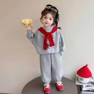 TUmama Cô gái dễ thương mùa thu in hoạt hình Bộ quần áo nỉ cho trẻ em thời trang và thoải mái