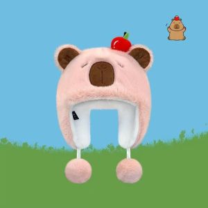 SKISOPGO  capybara หมวกเด็ก หมวกถักไหมพรม ทำให้หมวกอุ่น ปกป้องหูใบหน้า เนื้อผ้านุ่ม ใส่สบาย กันลม ขนาดศีรษะ 56-58 ซม.