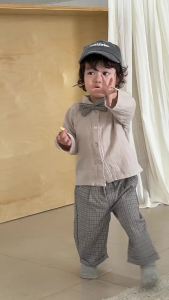 Childrens shirt and plaid casual pants two-piece set 2026 Korean-style childrens clothing boys suits spring baby clothes