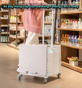 Xe Đẩy Hàng Gấp Gọn Đa Năng Folding Cart Trolley Cỡ Lớn 75L Có Nắp 4 Bánh Xe Di Chuyển - EuroHome