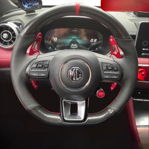 Kaly Hand Stitched black Genuine Leather Carbon Fiber Car Steering Wheel Cover Car Accessories For MG ZS HS 5 6 RX5 ZS EV 2017-2023 Z4K2H