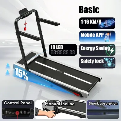 MY-HI Foldable Electric Treadmill 1-20KM/H with Auto Incline Compact Space-Saving Walking Running Machine for Small Apartment Home Gym Shock Absorption Bluetooth Music LED Display